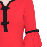 NY Collection Missy 3/4 Sleeve Contrast Detail Dress - Fire Red Black