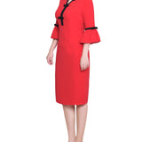 NY Collection Missy 3/4 Sleeve Contrast Detail Dress - Fire Red Black