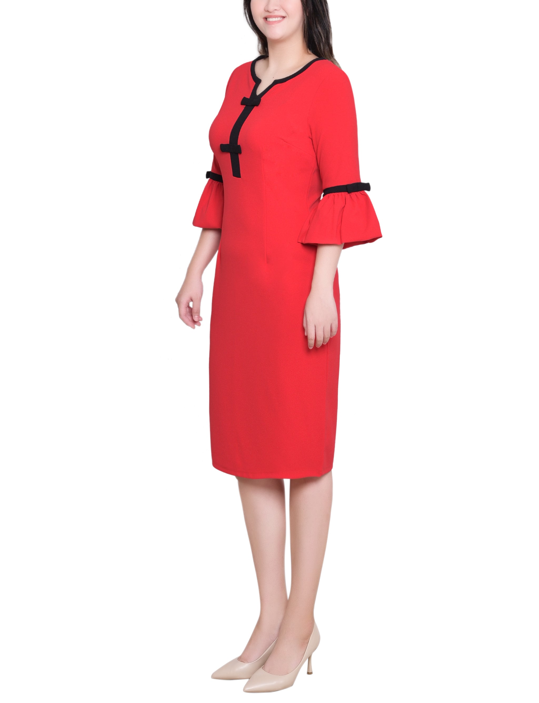 NY Collection Missy 3/4 Sleeve Contrast Detail Dress - Fire Red Black Dressbarn NY Collection Missy 3/4 Sleeve Contrast Detail Dress - Fire Red Black Dressbarn