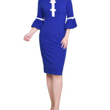 NY Collection Missy 3/4 Sleeve Contrast Detail Dress - Royal White