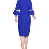 NY Collection Missy 3/4 Sleeve Contrast Detail Dress - Royal White