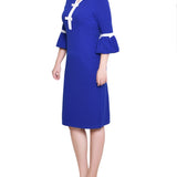 NY Collection Missy 3/4 Sleeve Contrast Detail Dress - Royal White