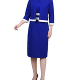 Elbow Sleeve Colorblocked 2 Piece Dress Set, Sapphire White