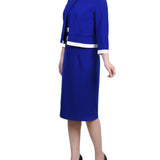 Elbow Sleeve Colorblocked 2 Piece Dress Set, Sapphire White