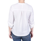 Long Tab-Sleeve Blouse with Pockets, Ivory