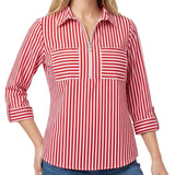 NY Collection Half Zip Blouse With Pockets