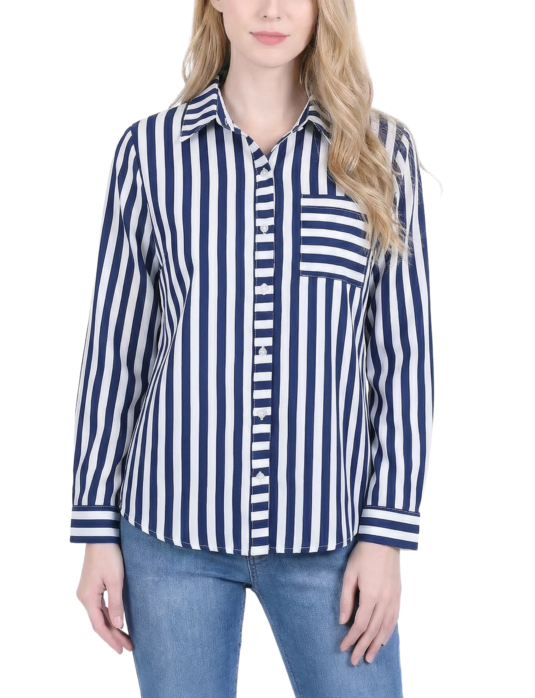 NY Collection Long Sleeve Blouse With Chest Pocket