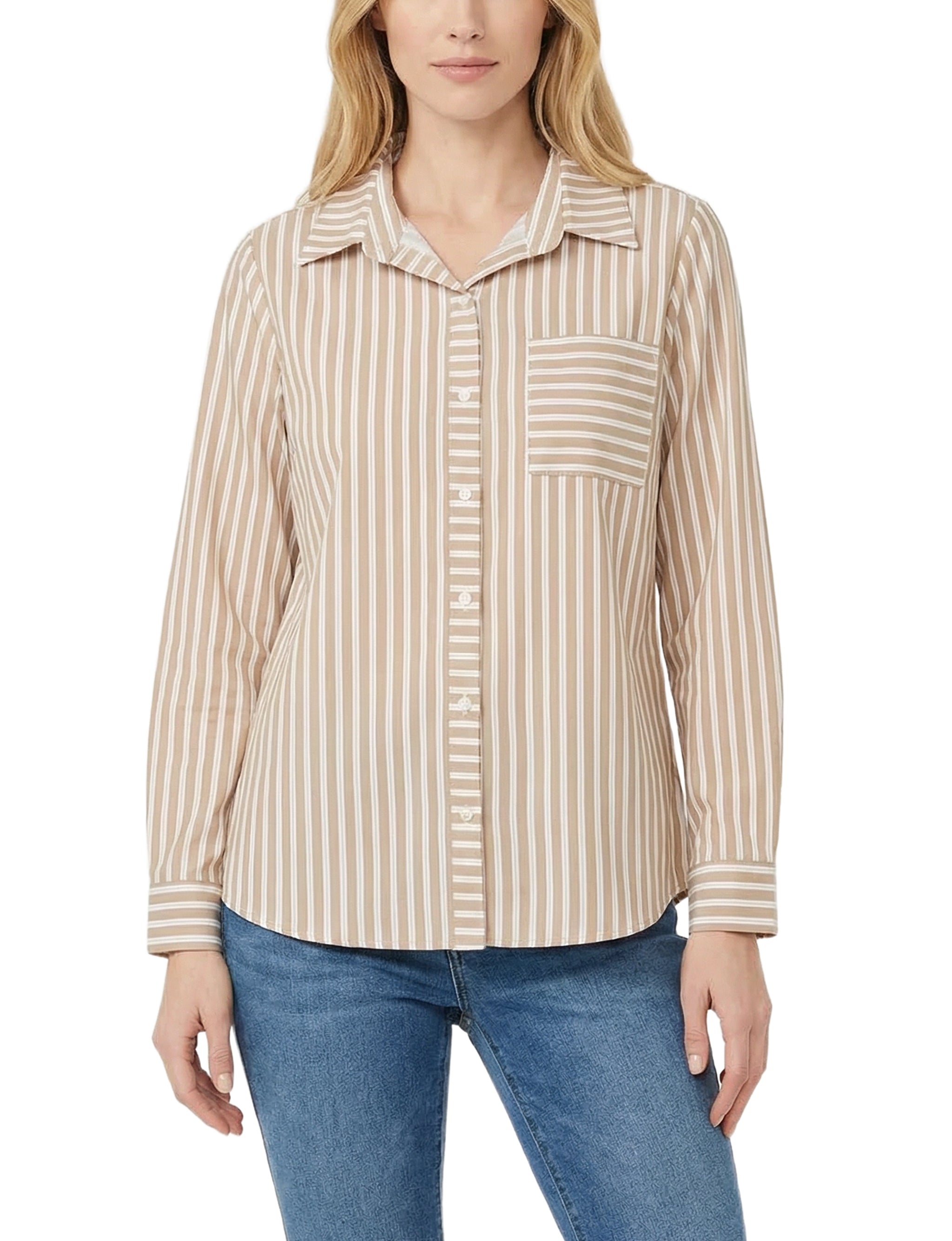NY Collection Long Sleeve Blouse With Chest Pocket