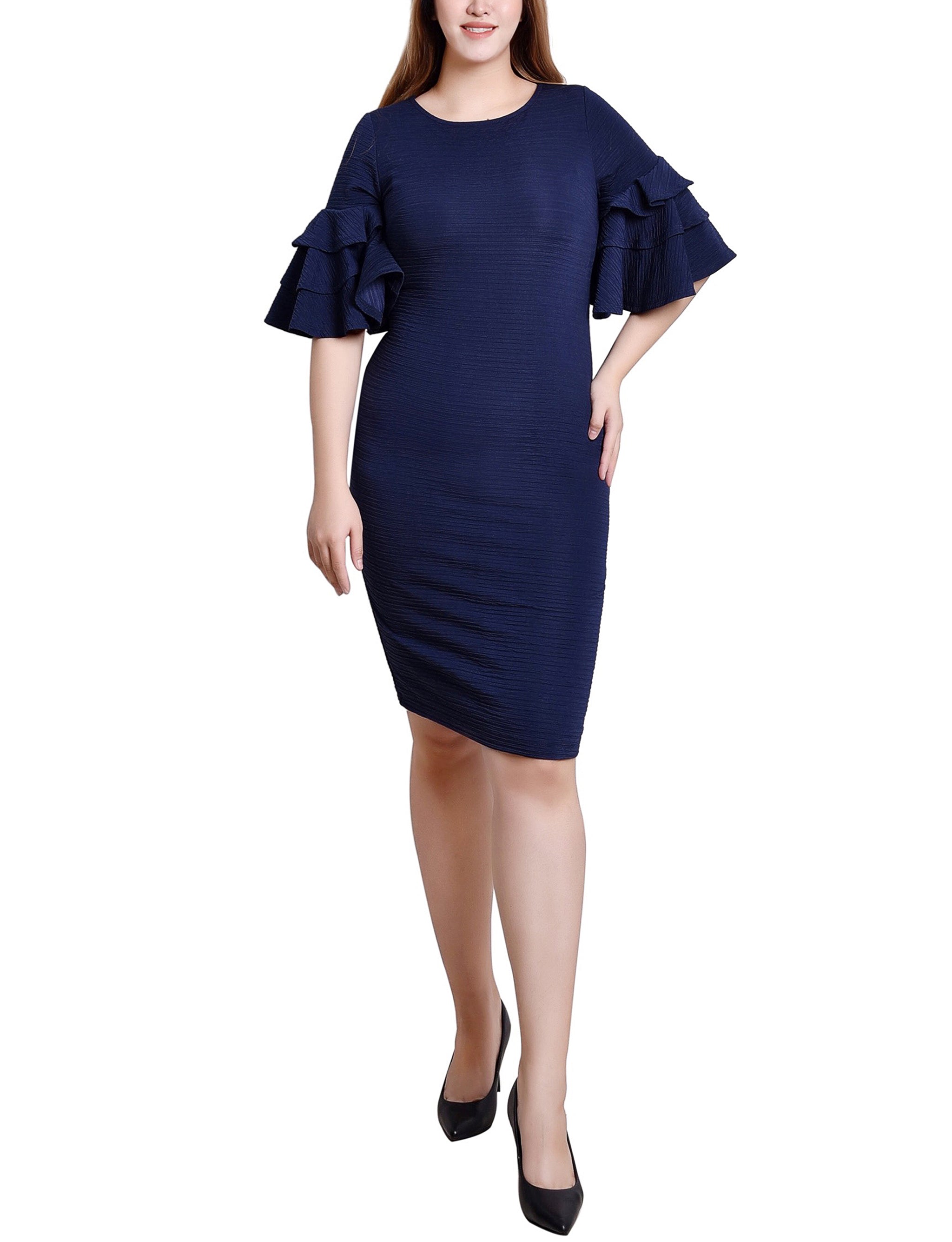 NY Collection Bolero Sleeve Body Con Dress - Navy - Size 12 NY Collection Bolero Sleeve Body Con Dress - Navy - Size 12
