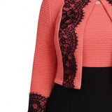 NY Collection Lace-Detail 2 Piece Textured Knit Dress Set