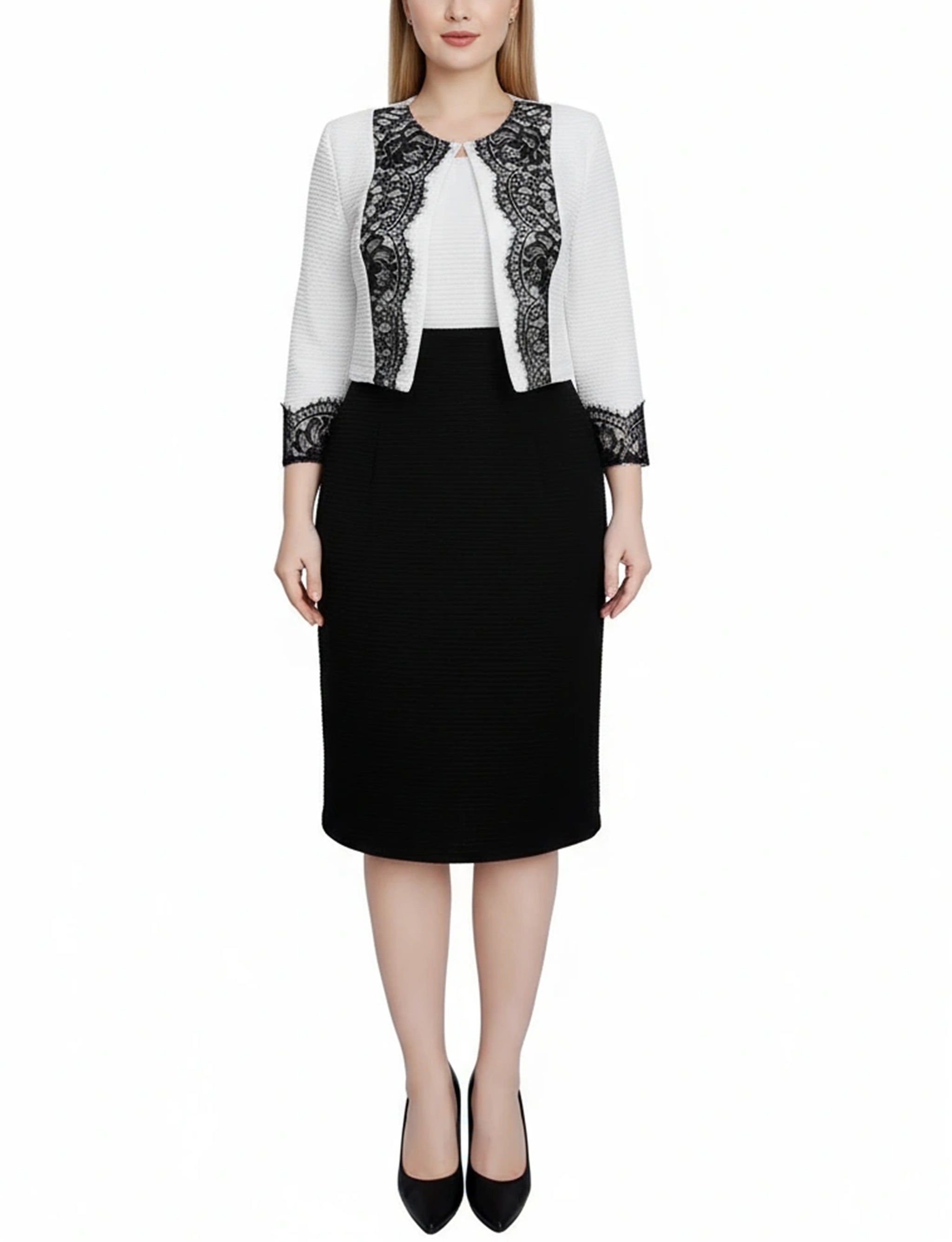 NY Collection Lace-Detail 2 Piece Textured Knit Dress Set