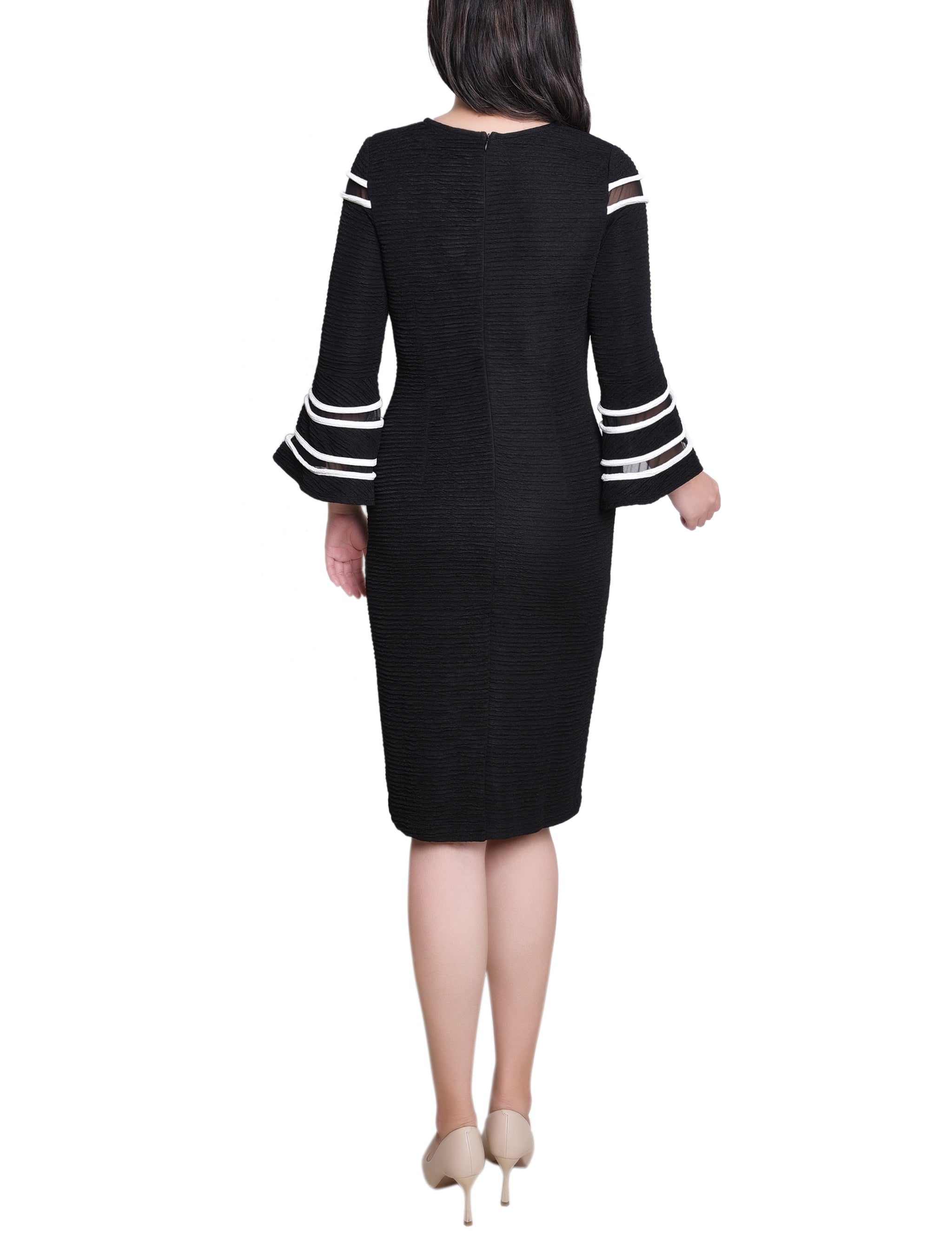 Black White Long Bell Sleeve Dress With Contrast Striping Dressbarn Black White Long Bell Sleeve Dress With Contrast Striping Dressbarn