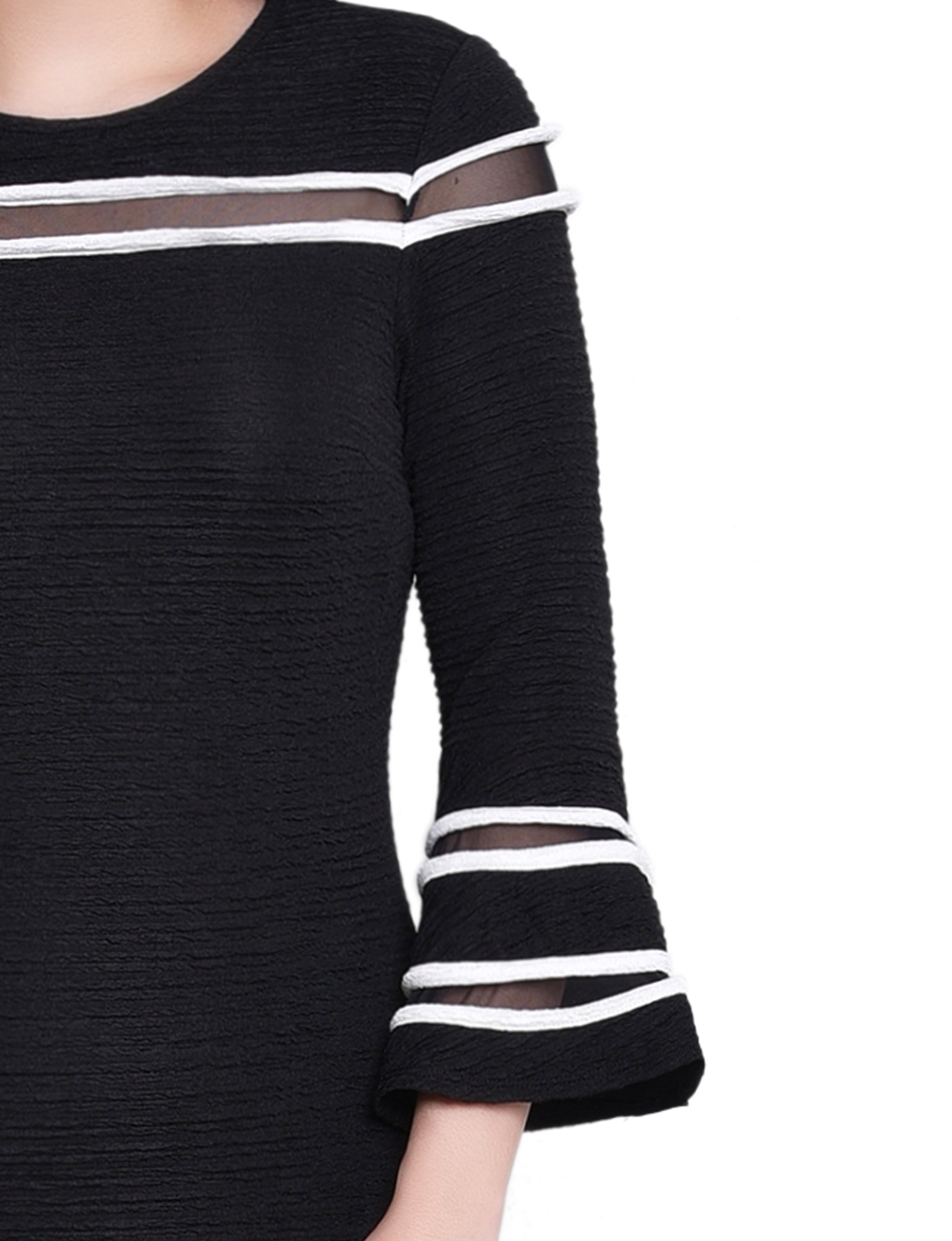 Black White Long Bell Sleeve Dress With Contrast Striping Dressbarn Black White Long Bell Sleeve Dress With Contrast Striping Dressbarn