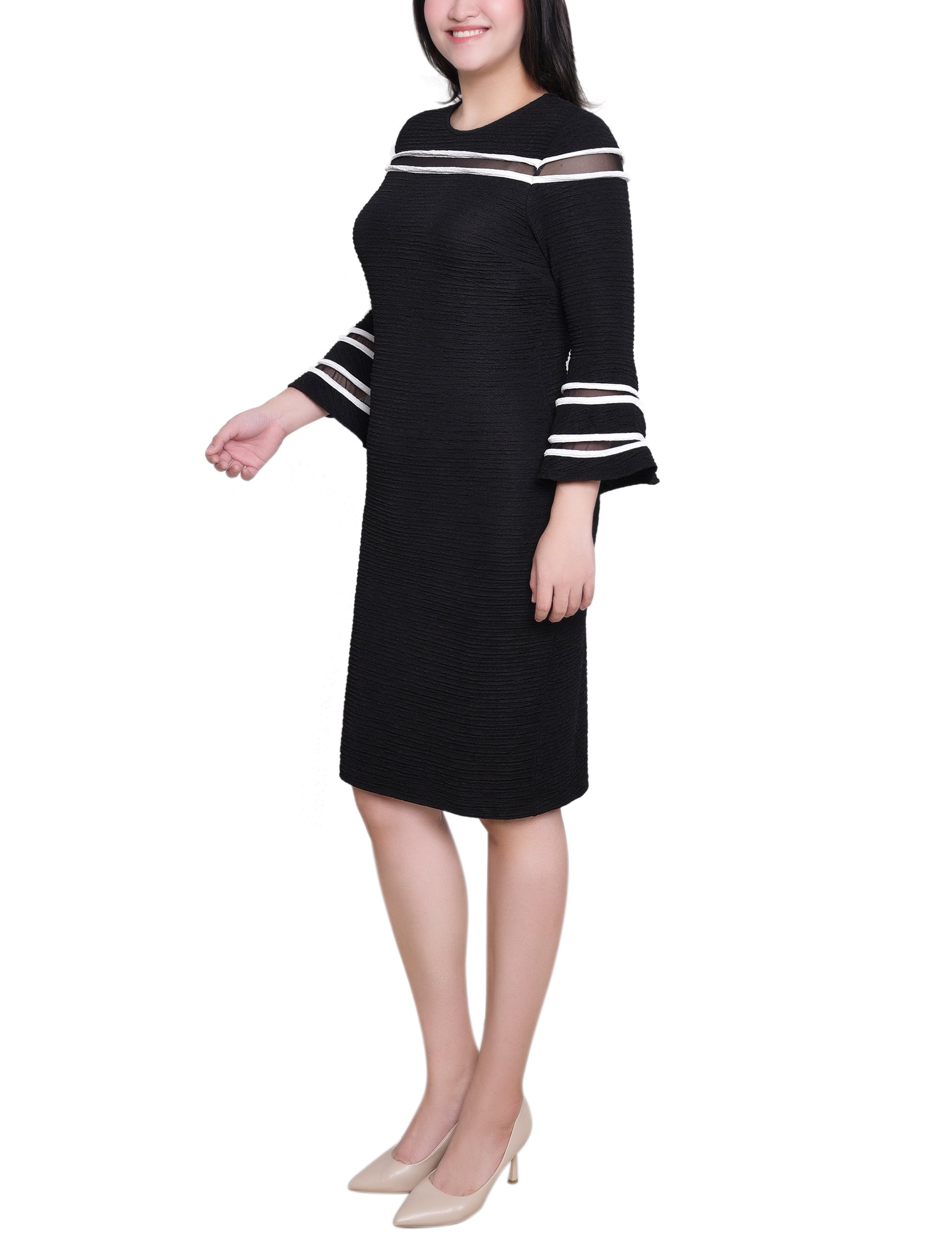Black White Long Bell Sleeve Dress With Contrast Striping Dressbarn Black White Long Bell Sleeve Dress With Contrast Striping Dressbarn
