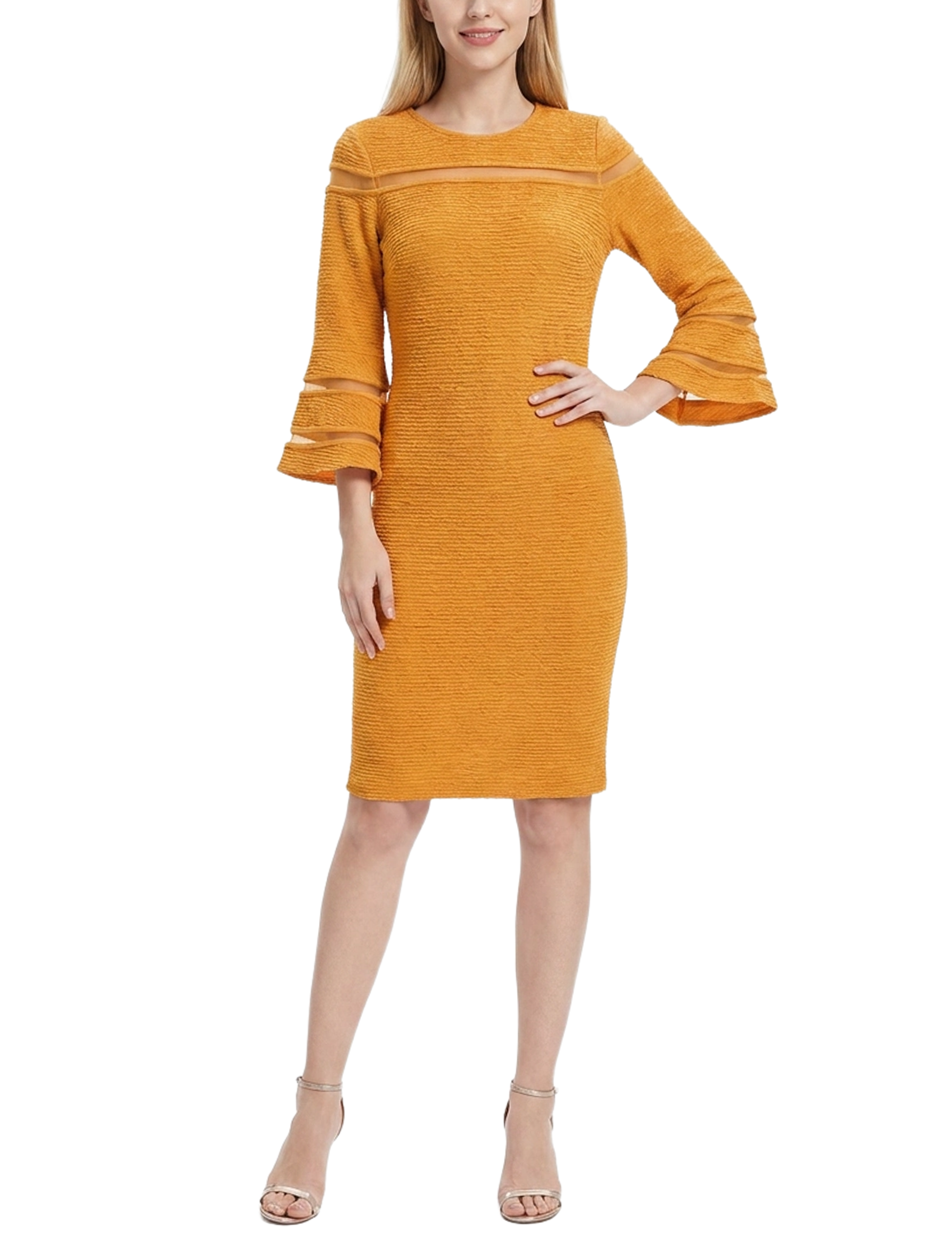 Long Bell Sleeve Midi Dress With Contrast Striping