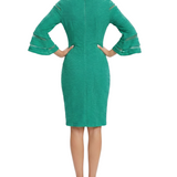 Long Bell Sleeve Dress with Contrast Striping