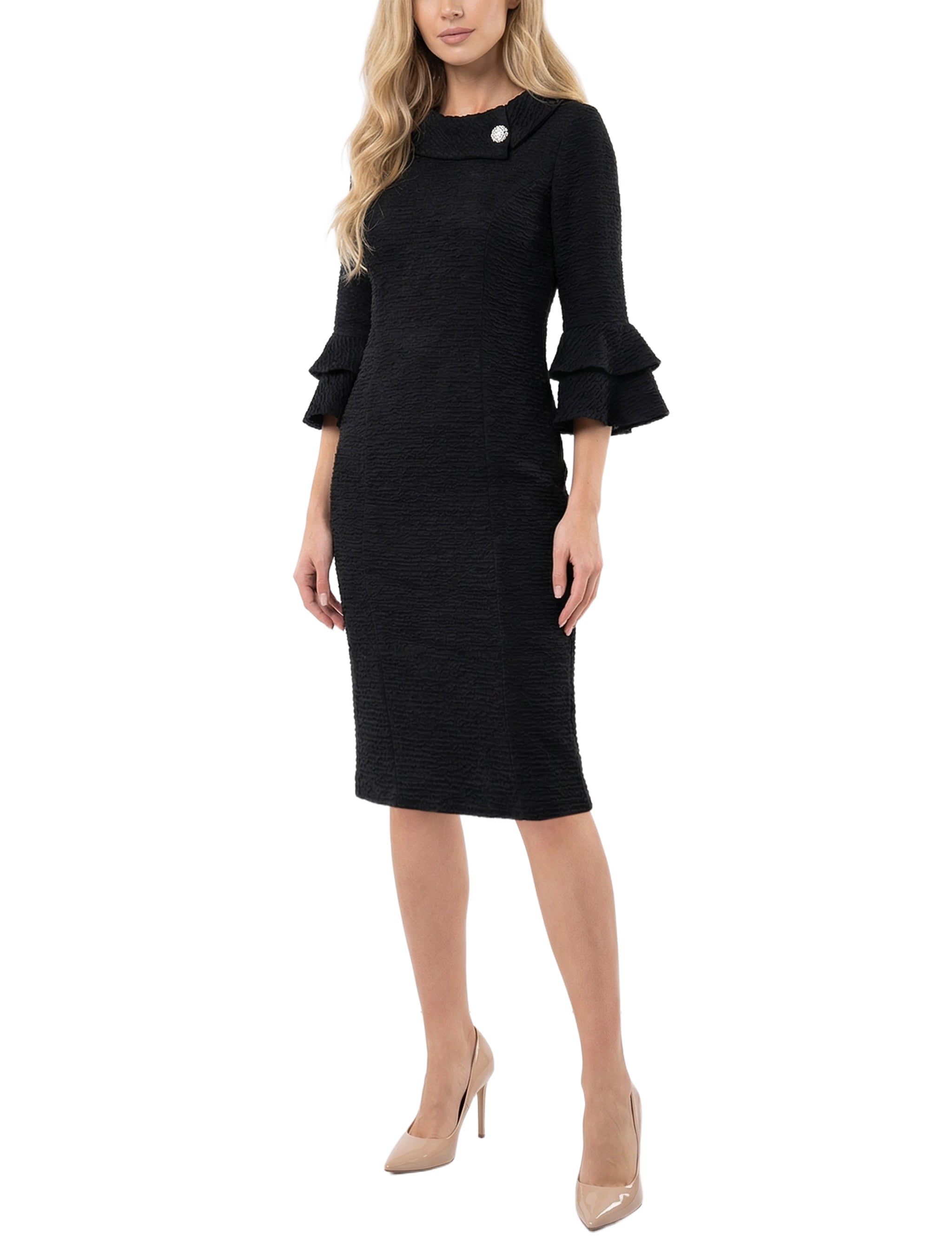 NY Collection 3/4 Sleeve Shawl Collar Dress – Dressbarn