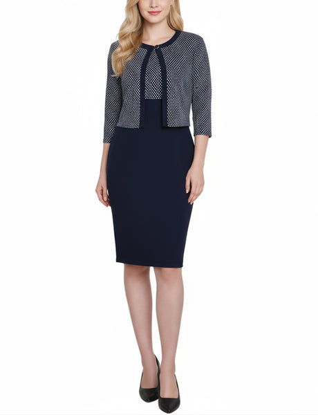 navy blue dress with black jacket NY Collection 3/4 Sleeve Jacket and Dress Set – Dressbarn