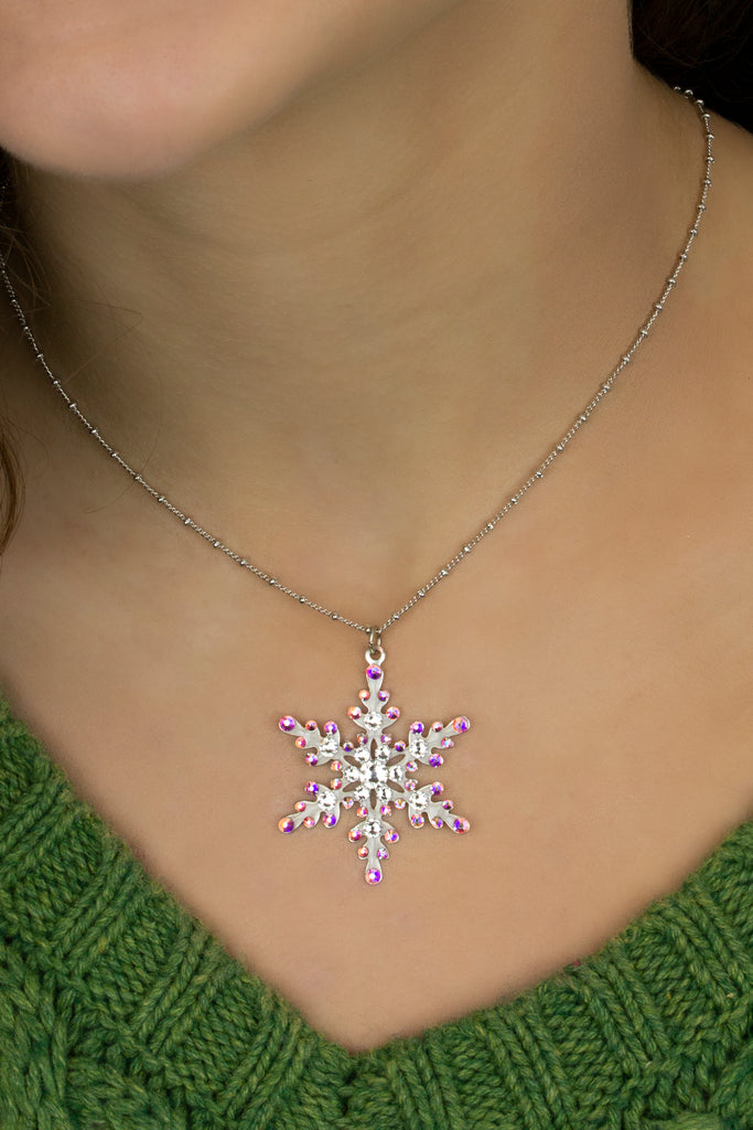 Iridescent Snowflake Pendant Necklace