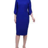 NY Collection Petite 3/4 Pearl-Detail Petal Sleeve Dress