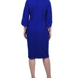 NY Collection Petite 3/4 Pearl-Detail Petal Sleeve Dress