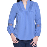 NY Collection Petite Long Sleeve Blouse With Crochet Trim