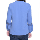 NY Collection Petite Long Sleeve Blouse With Crochet Trim