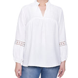 NY Collection Petite Long Sleeve Blouse With Crochet Trim