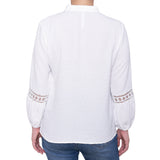 NY Collection Petite Long Sleeve Blouse With Crochet Trim