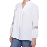 NY Collection Petite Long Sleeve Blouse With Crochet Trim