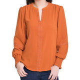 NY Collection Petite Long Sleeve Studded Blouse