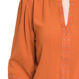 NY Collection Petite Long Sleeve Studded Blouse