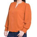 NY Collection Petite Long Sleeve Studded Blouse