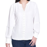 NY Collection Petite Long Sleeve Studded Blouse