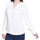 NY Collection Petite Long Sleeve Studded Blouse