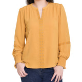 NY Collection Petite Long Sleeve Studded Blouse