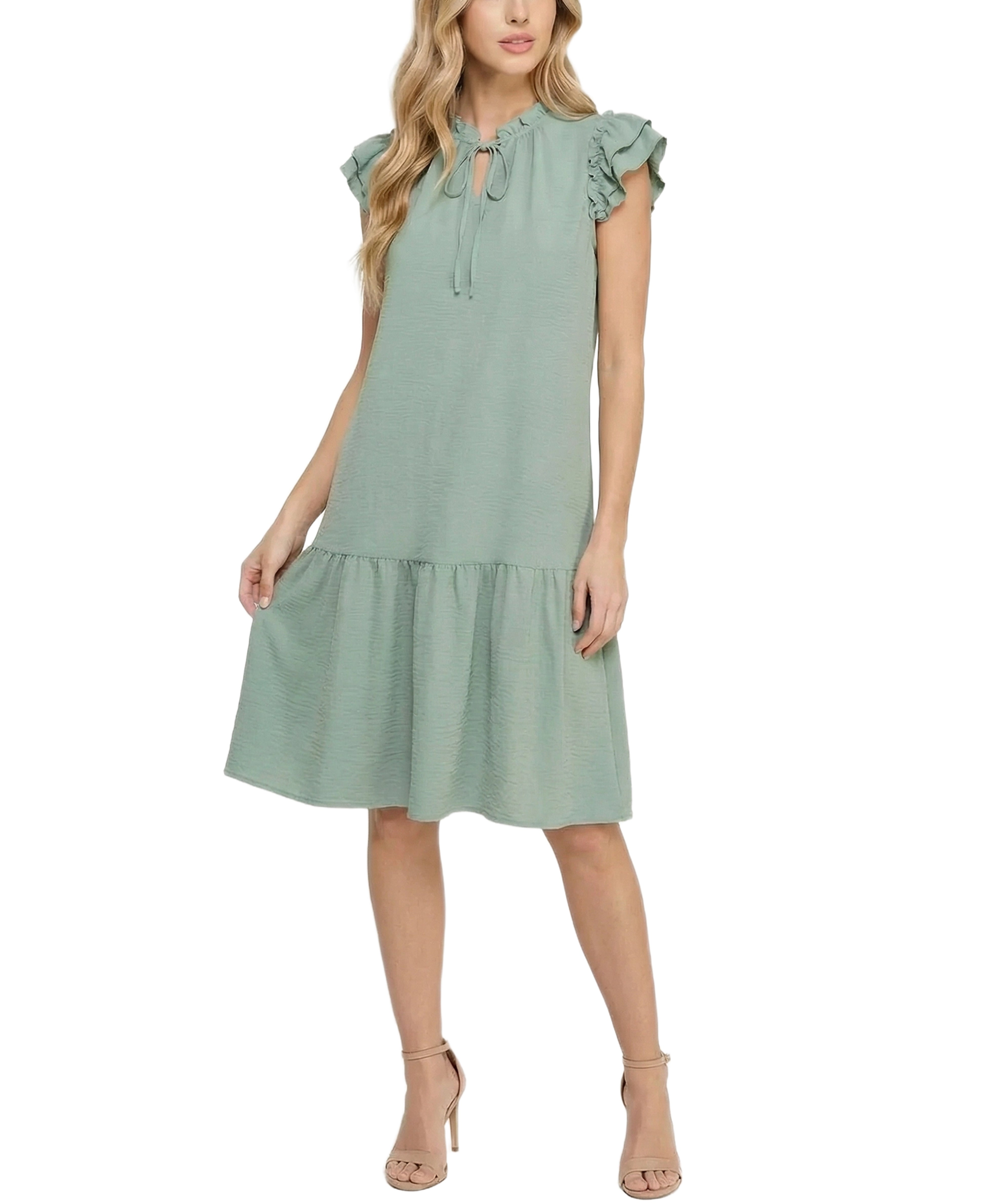 NY Collection Petite Flutter Sleeve Flounced Dress