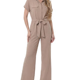 Short Sleeve Belted Jumpsuit, Petite