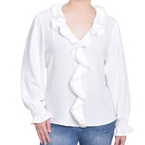 NY Collection Petite Short Sleeve Ruffle Front Blouse