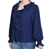 NY Collection Petite Short Sleeve Ruffle Front Blouse
