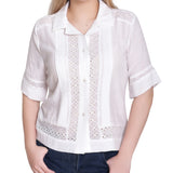 NY Collection Petite Short Sleeve Eyelet-Inset Blouse