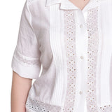 NY Collection Petite Short Sleeve Eyelet-Inset Blouse