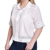 NY Collection Petite Short Sleeve Eyelet-Inset Blouse