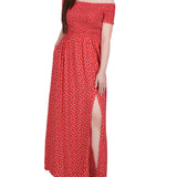 Red Smocked Bodice Maxi Dress - Petite