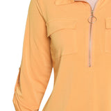NY Collection Petite 3/4 Roll Tab Zip Front Top - Golden Glow
