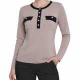 NY Collection Petite Long Sleeve Contrast Detail Top