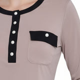 NY Collection Petite Long Sleeve Contrast Detail Top