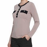 NY Collection Petite Long Sleeve Contrast Detail Top