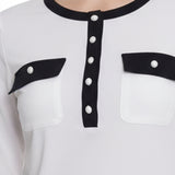 NY Collection Petite Long Sleeve Contrast Detail Top