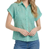 Short Sleeve Eyelet Blouse, Petite